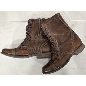 Steve Madden Troopa Combat Boots Brown Leather Military Grannycore Women's 7 M